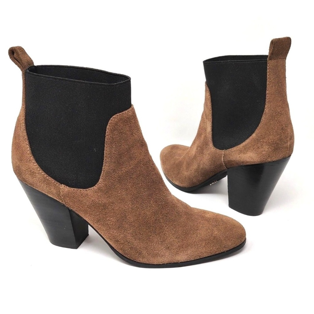 Tan Leather Suede Fall Heeled Booties 9B